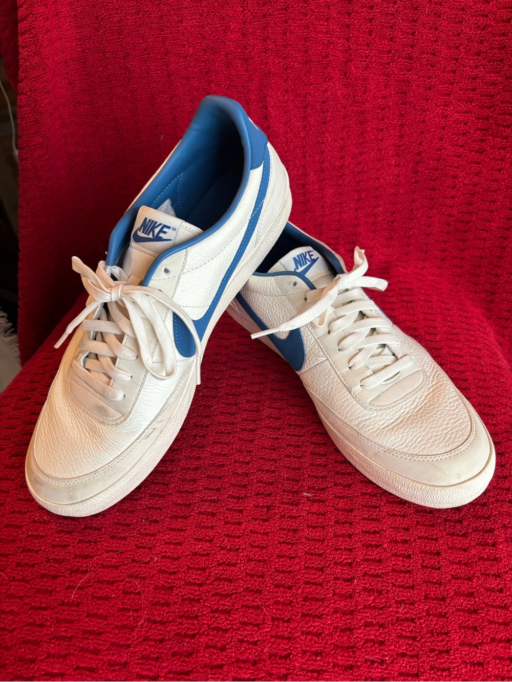 Nike White and Blue Low-Top Sneakers — Retro Court Style